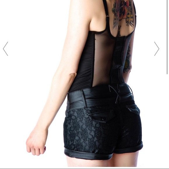 LEATHER AND LACE MOTO SHORTS (NEW WITH TAGS) - Picture 3 of 5